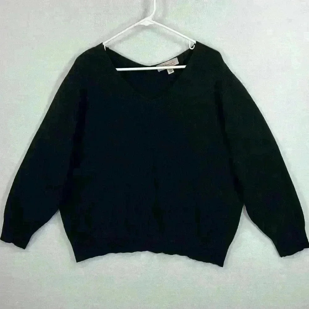 Philosophy Sweater Women’s 2X Black V Neck Long Sleeves Rayon Blend